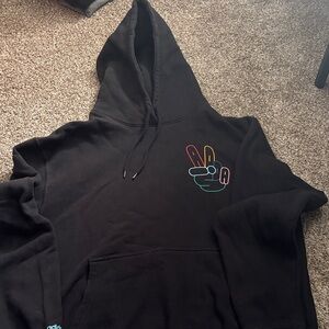 Adidas Black Hoodie with Colorful Peace Graphic